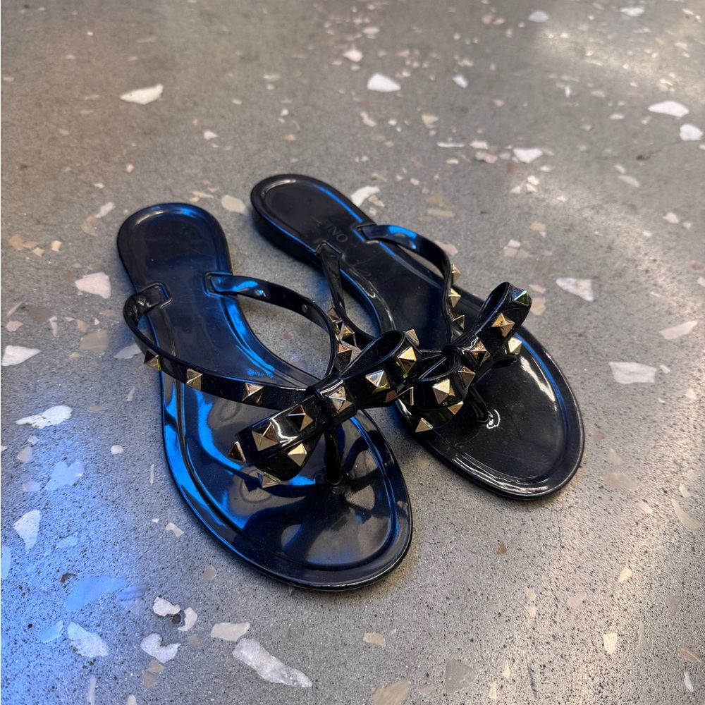 Valentino Black Sandals with Gold Studs